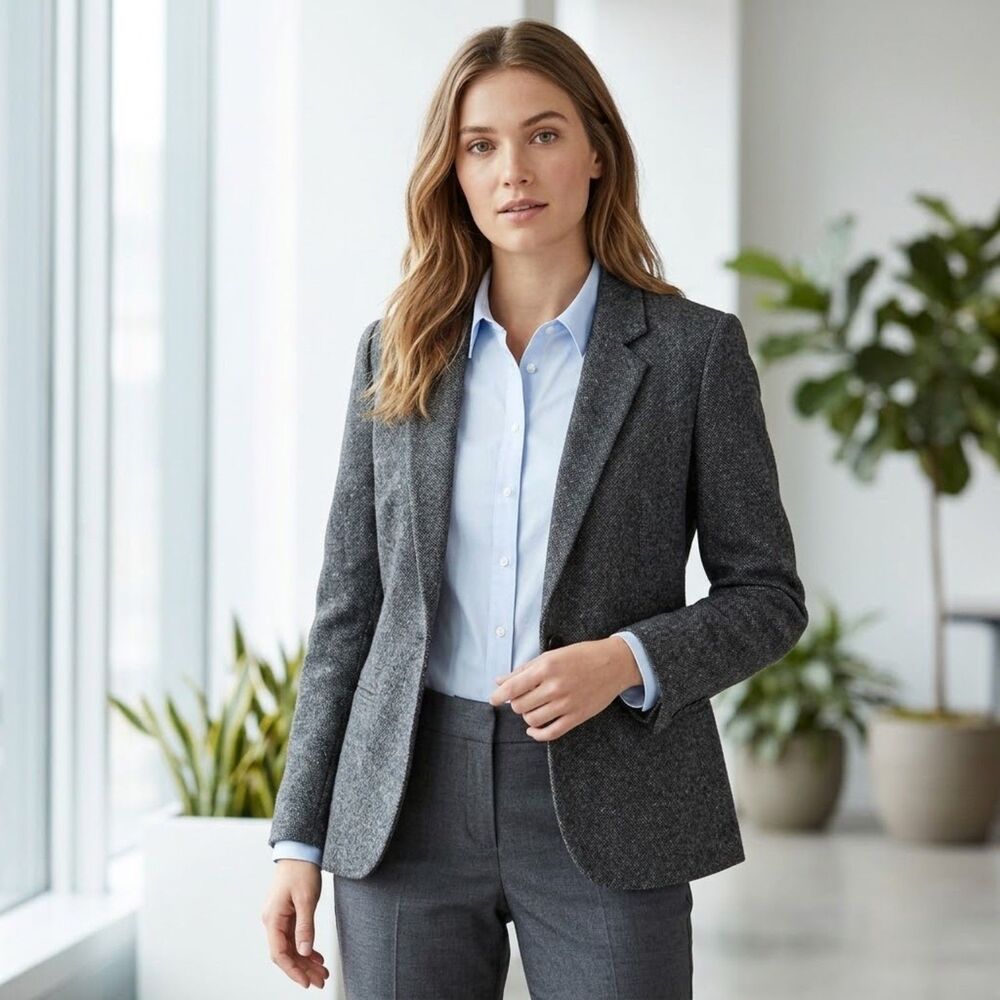 Silence & Noise Grey Blazer Suit Speckled Fabric Open Front Lined Small Preppy